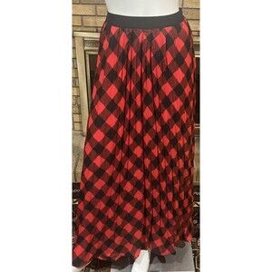 NY & Company Red & Black Plaid Pleated Maxi Skirt NWT Size 1X